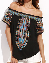 Load image into Gallery viewer, Off the Shoulder Boho Print Casual Fashion Top
