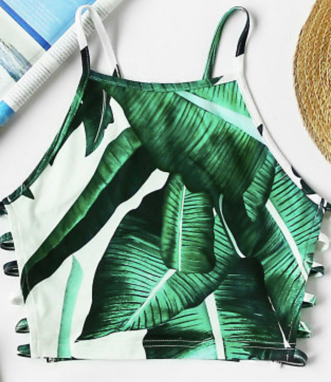 Strap Tropical Leaf Print Cami Yoga Casual Fashion Crop Top