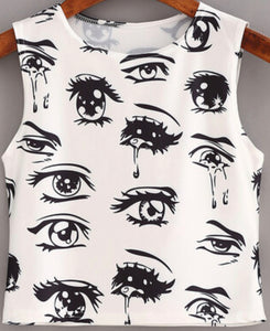 Pop Eye Graphic Print Crop Top Fashion Cami