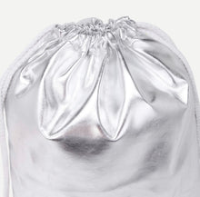 Load image into Gallery viewer, Silver Drawstring Purse Back Pack Bag
