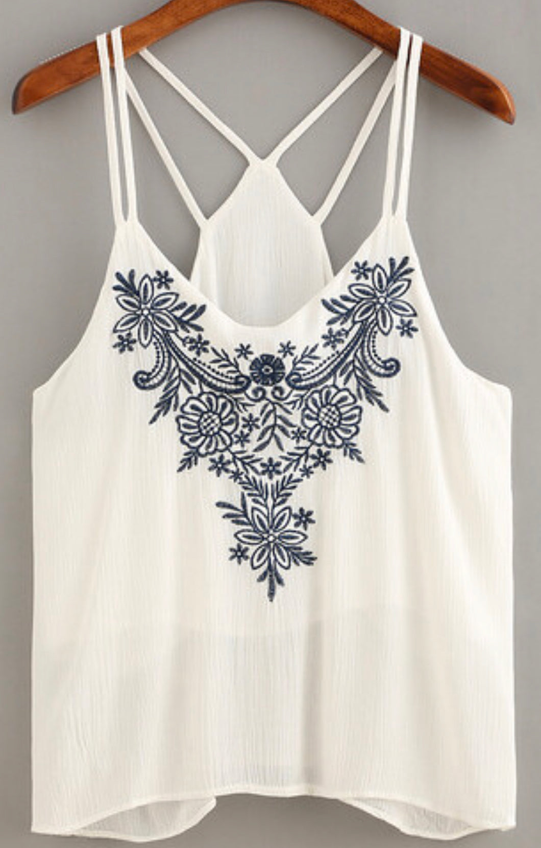 Light Strap Tank Embroidered Top Blouse