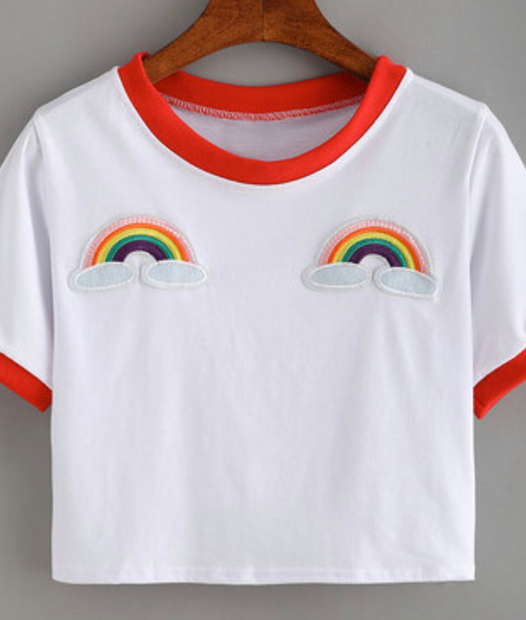 Rainbow Ringer Crop Top Tee Shirt