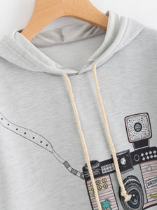 Drawstring Hoodie Camera Graphic Sweat Shirt Jacket