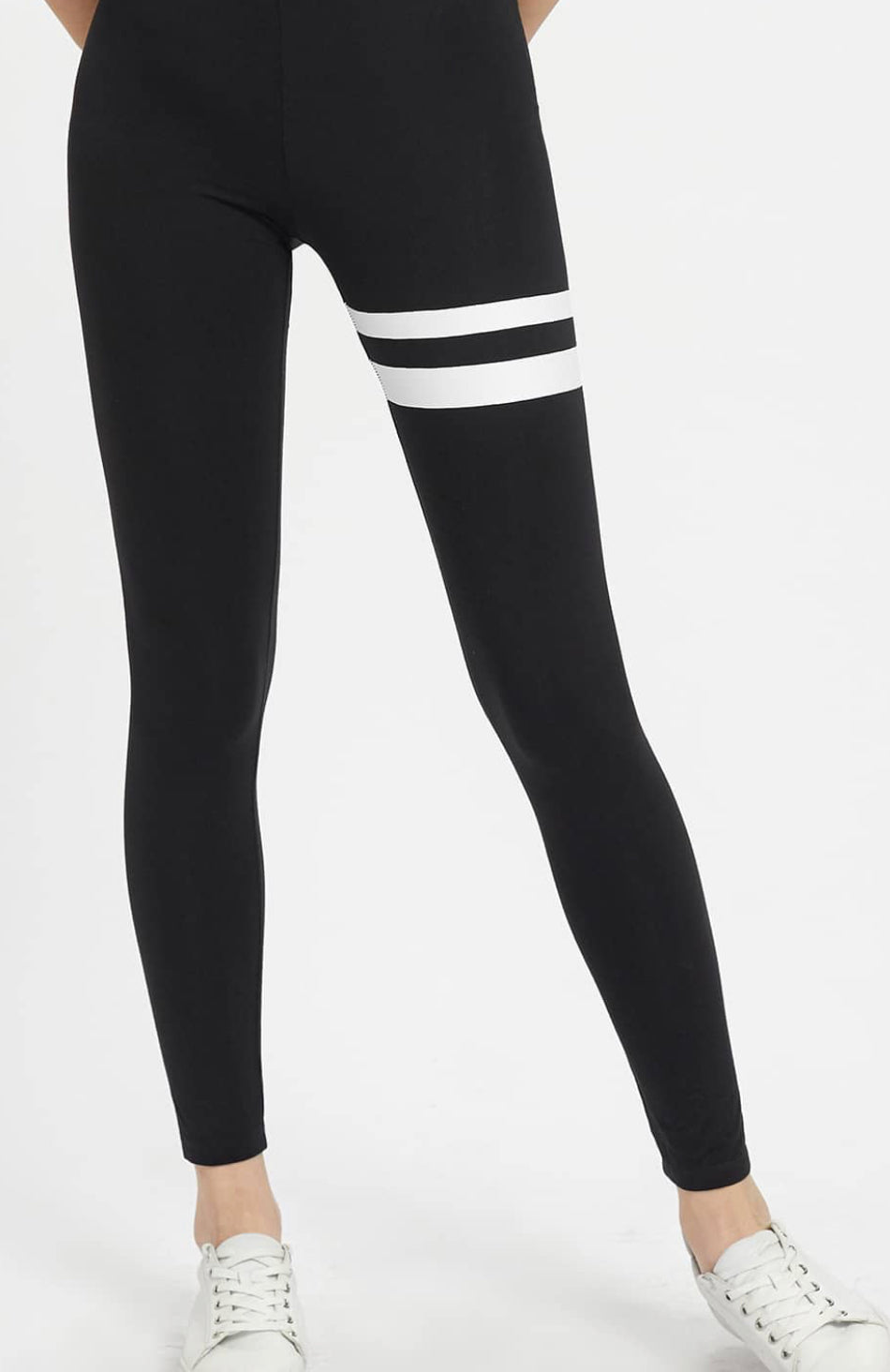 Basic White Stripes Yoga Sports Fashion Casual Leggings