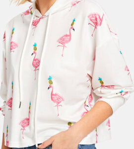 Flamingo Print Crop Hoodie Sweat Shirt