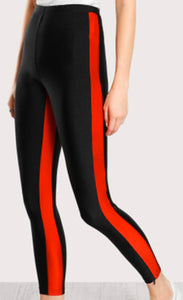 Red Stripe Shiny Pants Casual Workout Fashion Leggings