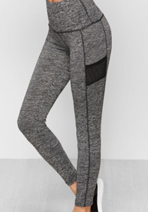 Hi Waist Charcoal Gray Mesh Side Pocket Yoga Pilates Leggings