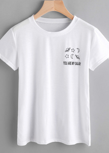 Galaxy Slogan White Tee Shirt Fashion Top