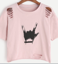 Pink Punk Hand Graphic Crop Tee Shirt Top