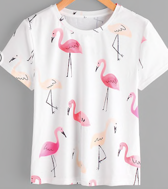 Flamingo Print White Soft Tee Shirt Top